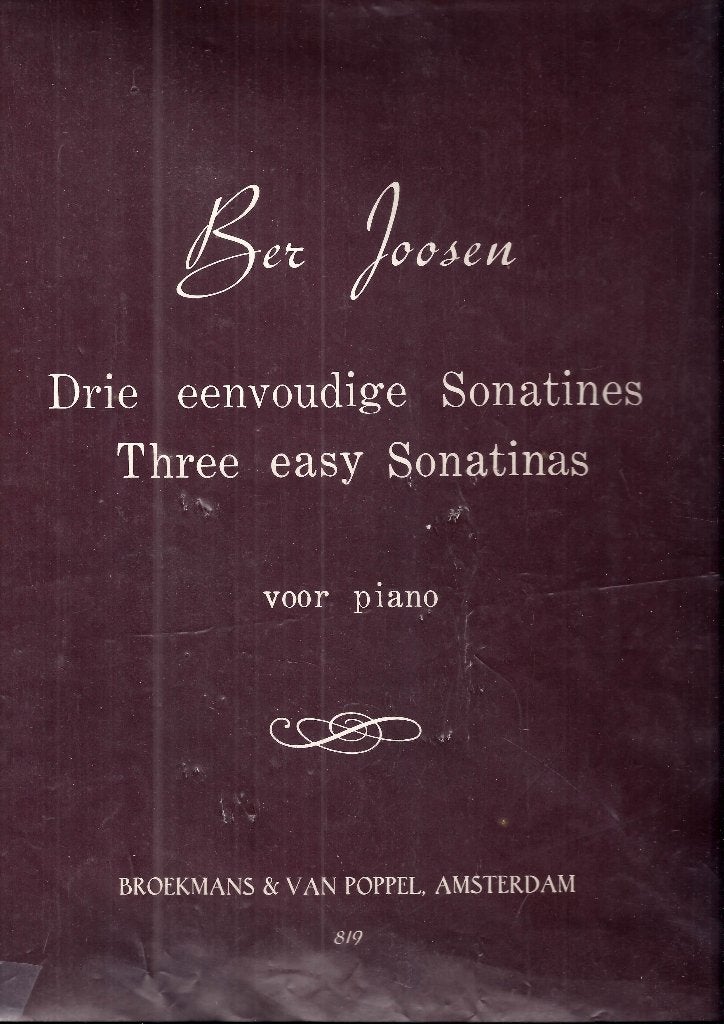 Bo350 bladmuziek 3 eenvoudige sonates voor piano ber joosen, Gebruikt, Klassiek, Ophalen of Verzenden, Artiest of Componist