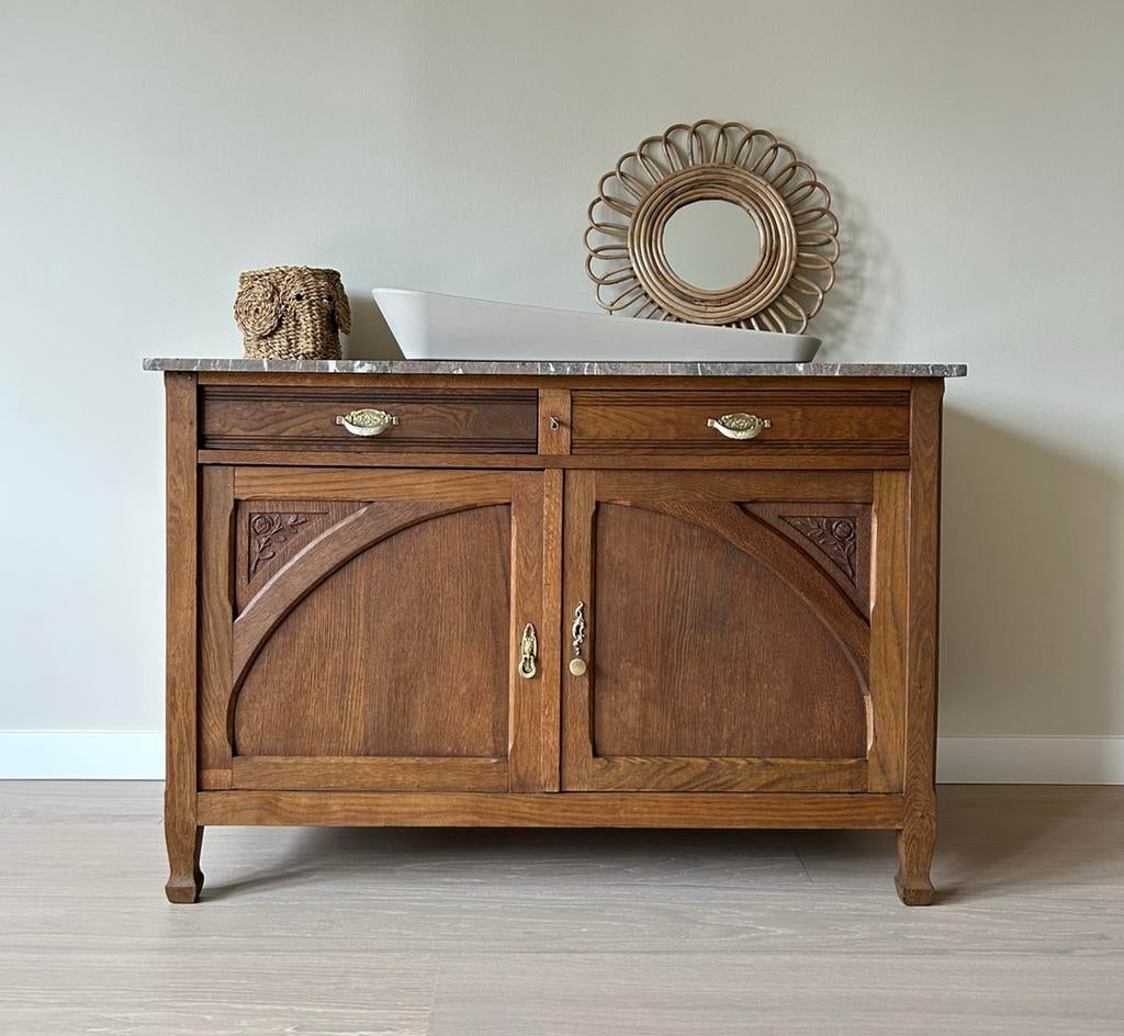 Commode hout met marmeren blad vintage babykamer, 50 tot 70 cm, Commode, Ophalen, Minder dan 90 cm