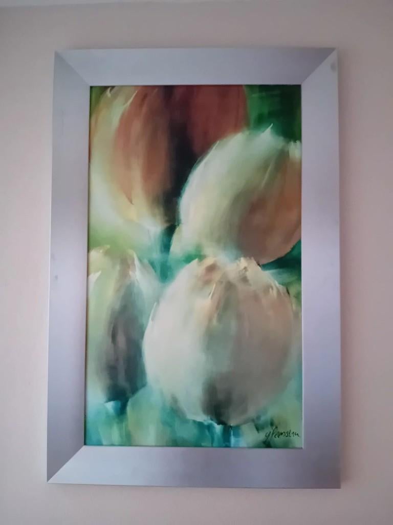 Greetje Feenstra – Tulpen – ingelijst schilderij, Antiek en Kunst, Ophalen