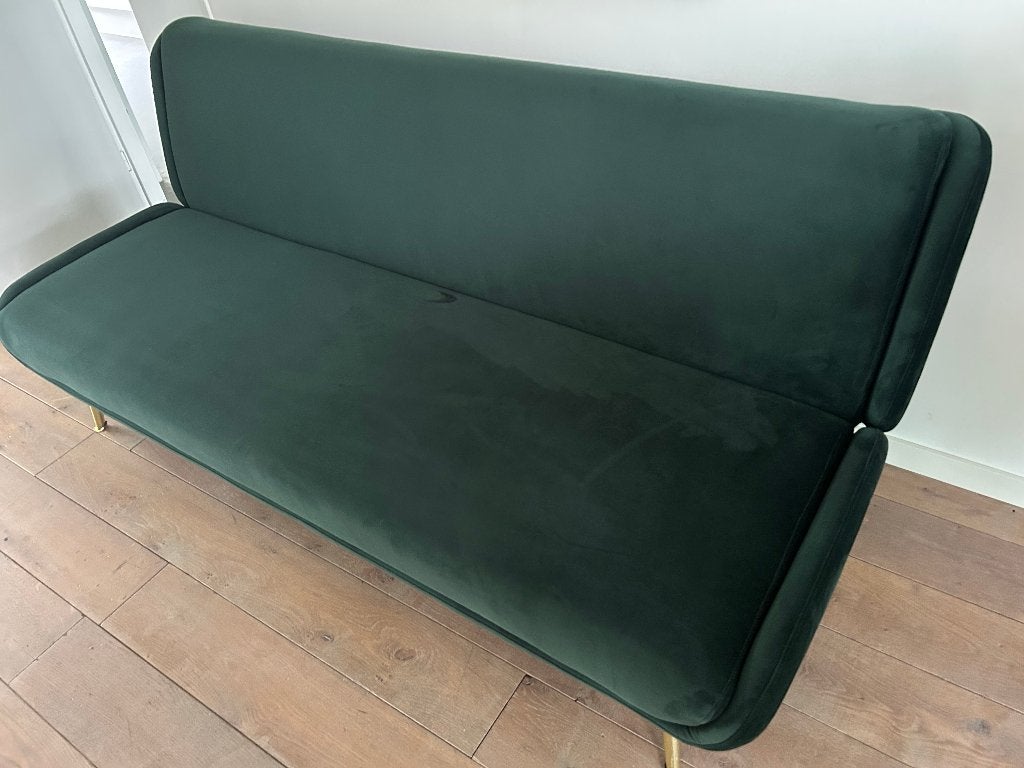 Slaapbank Moby Groen Velvet van MADE., Ophalen, Tweepersoons, Zo goed als nieuw, Overige maten