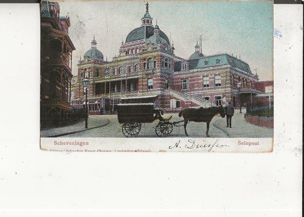 Scheveningen Seinpost met paard en koets dwars op de helling, Ophalen of Verzenden, Voor 1920, Gelopen, Zuid-Holland