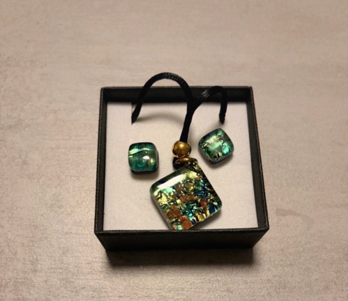 Murano Glass Sieradenset: Hanger en Oorbellen, Ophalen of Verzenden, Zo goed als nieuw, Groen, Overige materialen