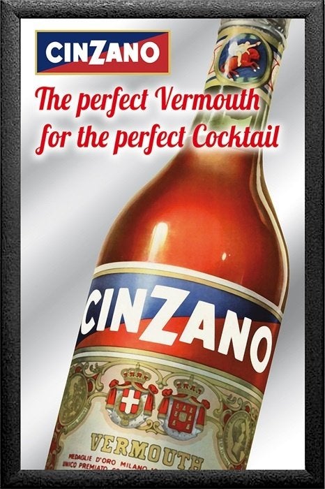 Cinzano Perfect Vermouth reclame spiegel wanddeco decoratie, Reclamebord, Info@deconoord.nl, Deco Noord, Nieuw