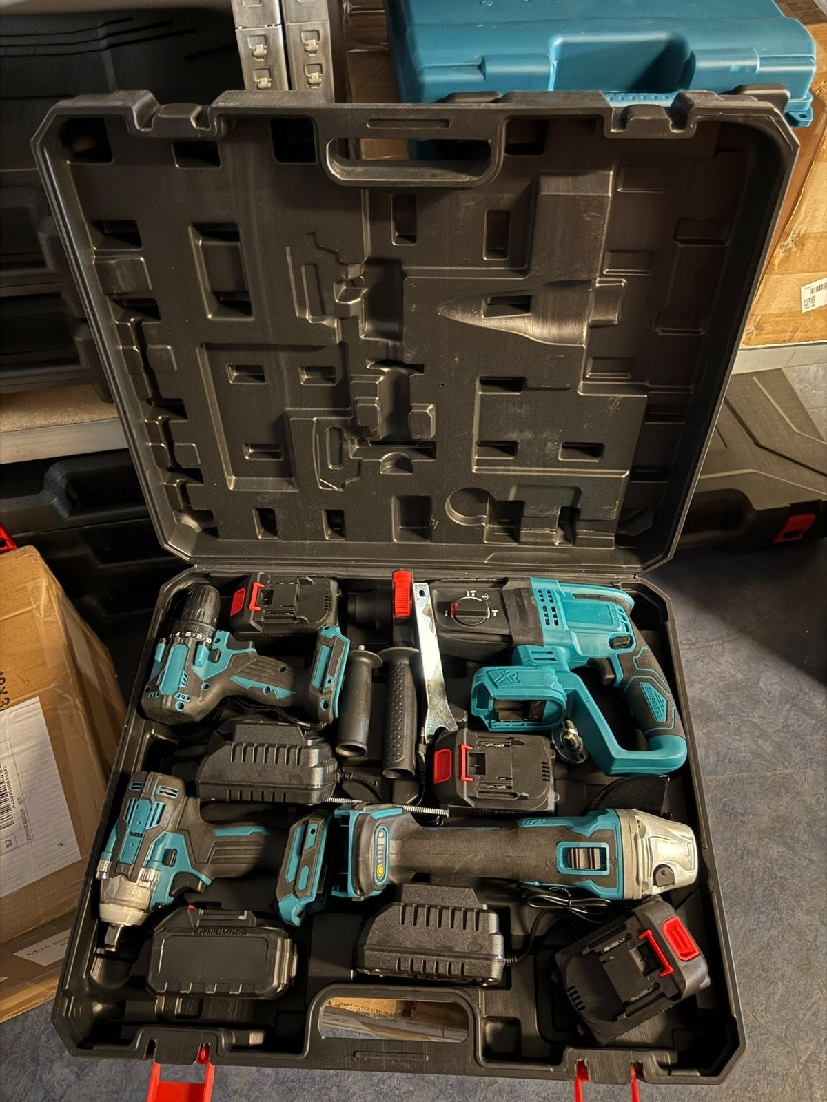 Complete Boormachine Set - Boorhamer, Schroefmachine, Accu's, 600 watt of meer, Ophalen of Verzenden, Klopboormechanisme, Zo goed als nieuw