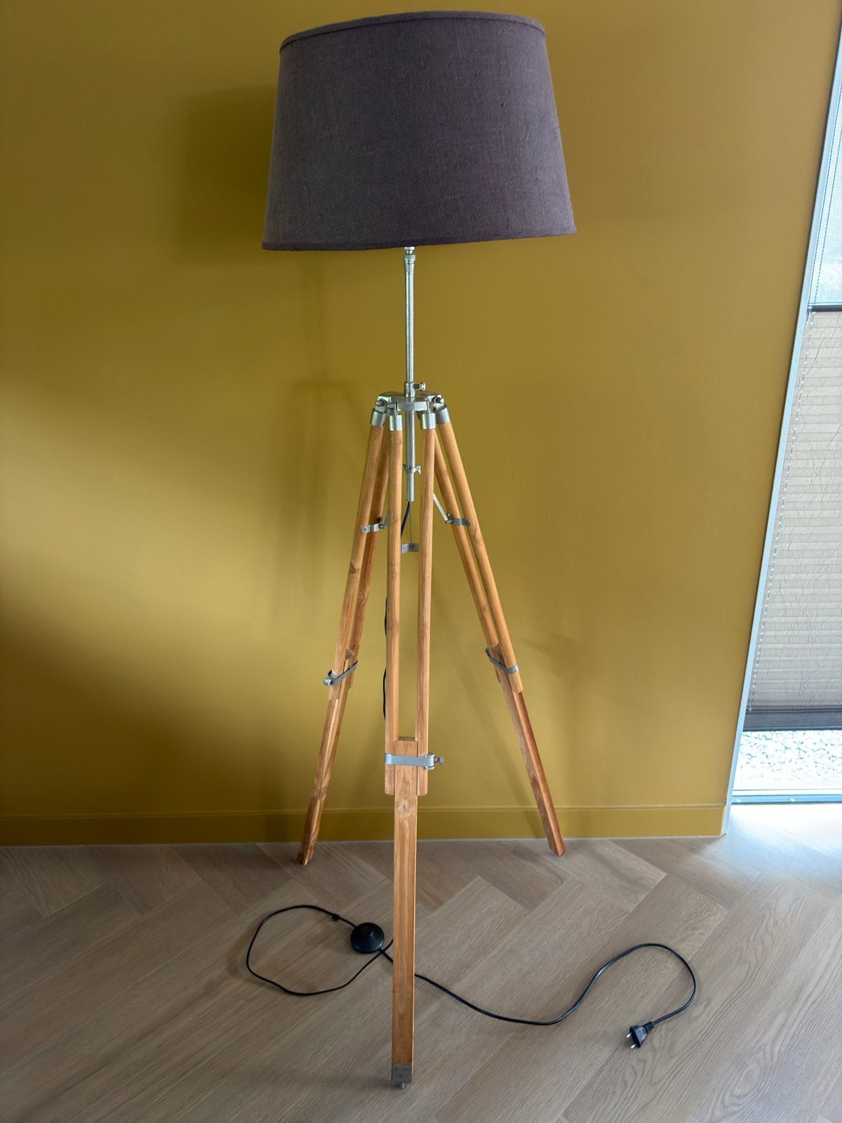 Riviera Maison Tripod Vloerlamp met antraciet grijze kap., Ophalen, Gebruikt, E27 (groot), 150 tot 200 cm