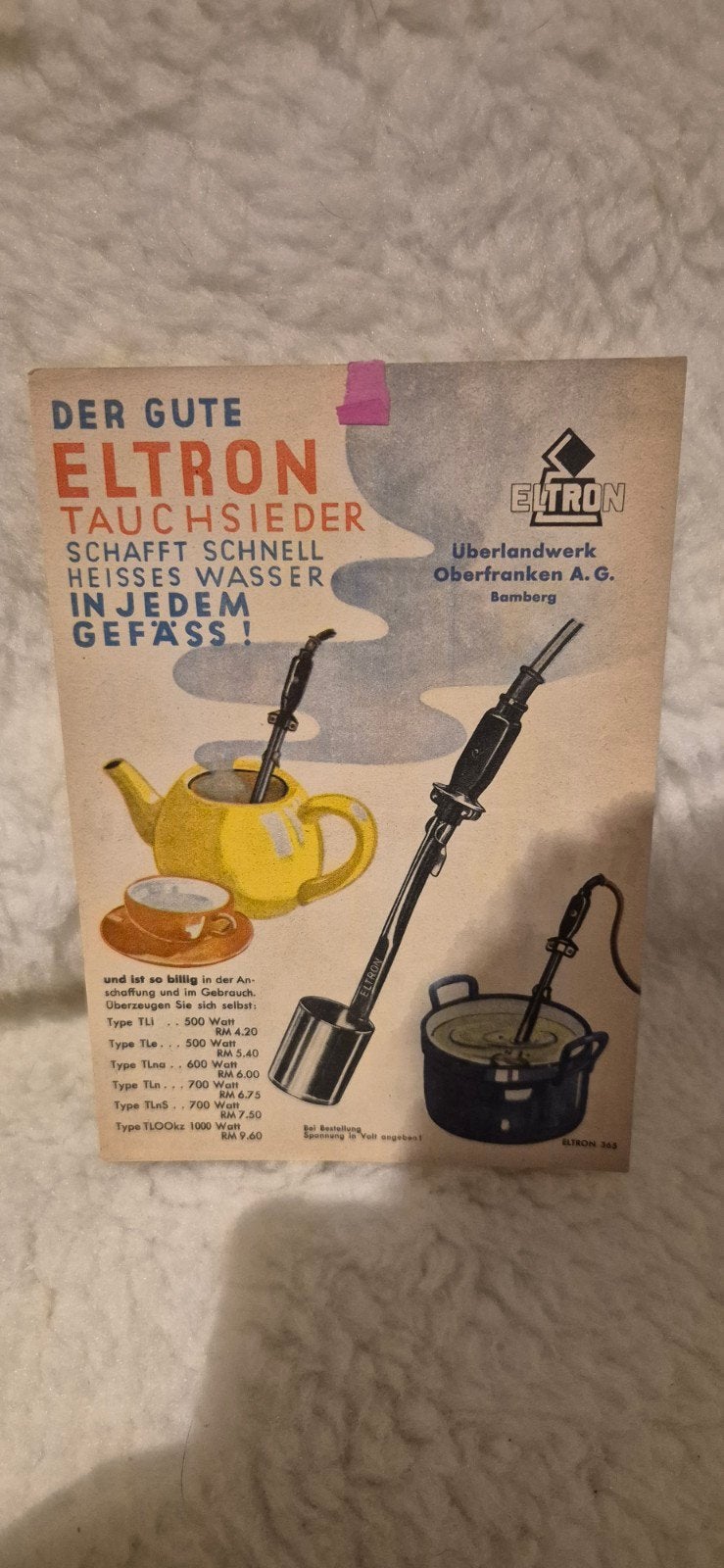 Vintage Eltron Tauchsieder Reclamefolder - Zeldzaam!, Ophalen of Verzenden