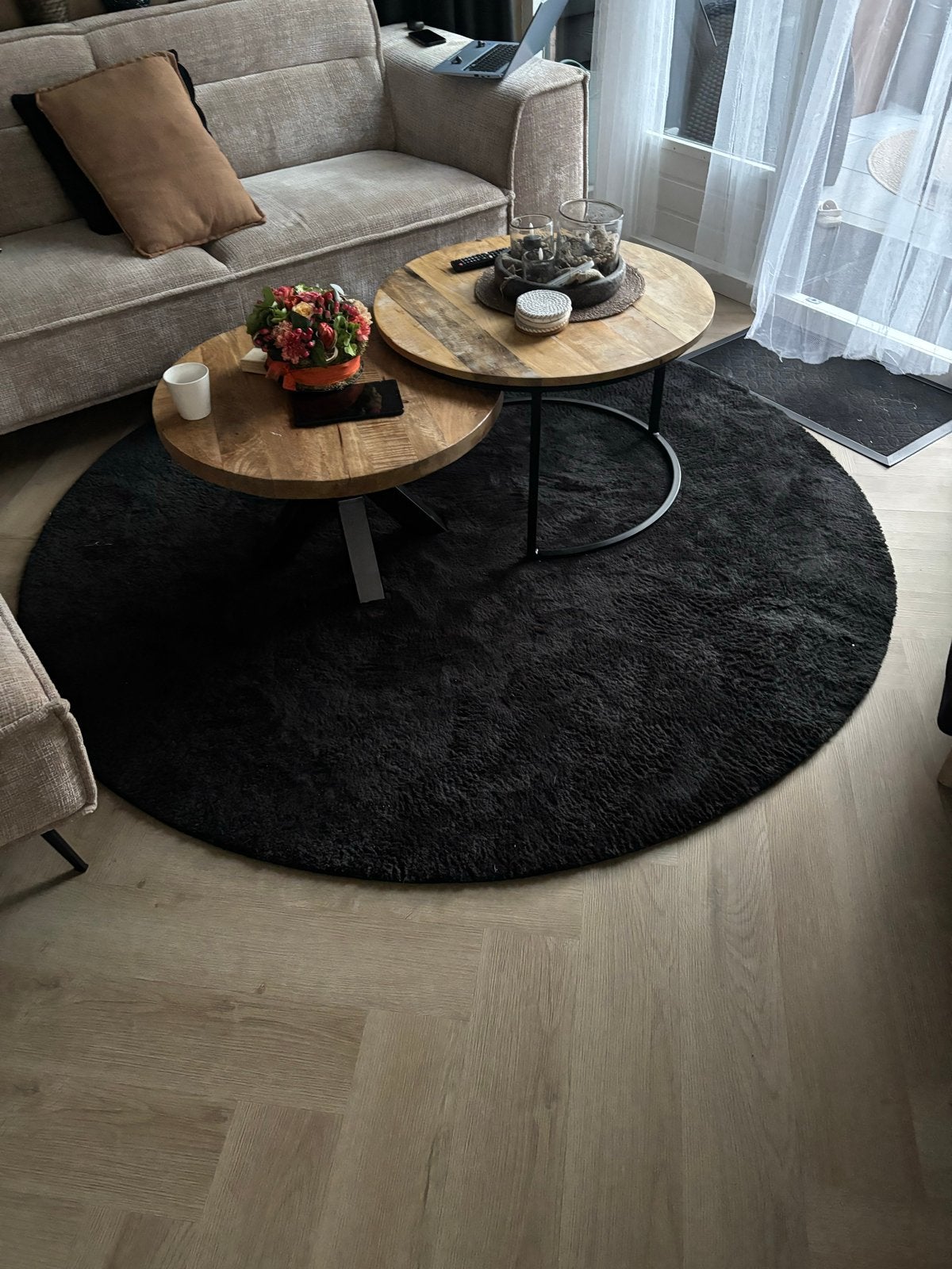 Mooi zwart wasbaar kleed, Huis en Inrichting, Stoffering | Tapijten en Kleden, Ophalen, Gebruikt, Zwart, Rond