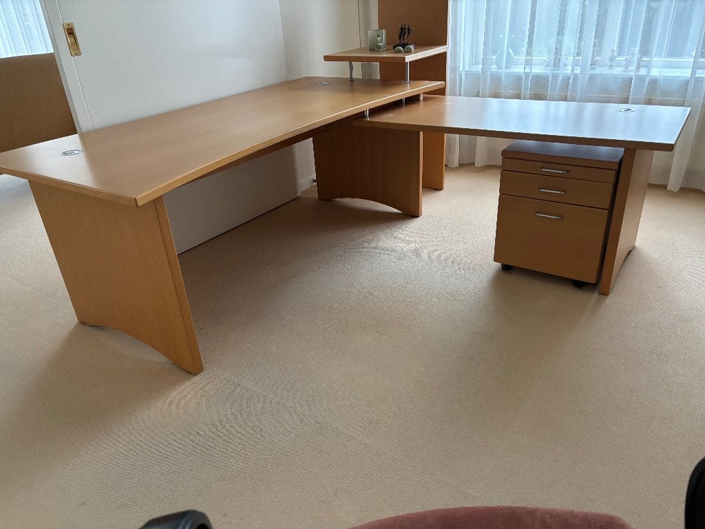 bureau met tafel en ladenblok, Ophalen, 90 cm, 190 cm, Hout