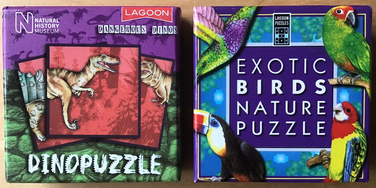 Dinopuzzle & Exotic Birds Nature puzzel / breinbreker (2x), Ophalen of Verzenden, Minder dan 500 stukjes, Zo goed als nieuw, Overige typen