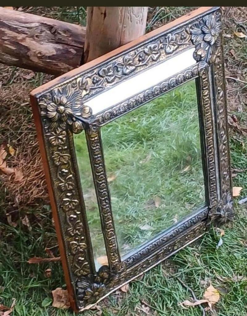 Antieke spiegel met messing frame, Ophalen of Verzenden