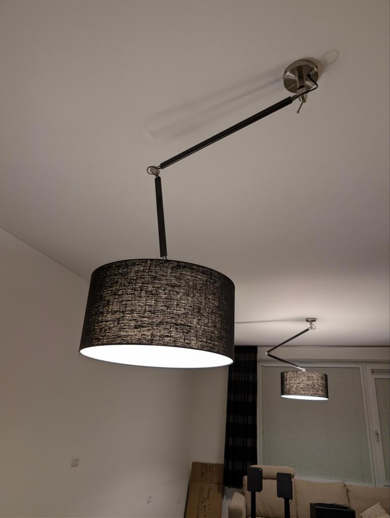 Set van 2 zwarte zwenkarm lampen - Swing-Arm Lamps, Ophalen of Verzenden, Gebruikt, Stof, Minder dan 50 cm