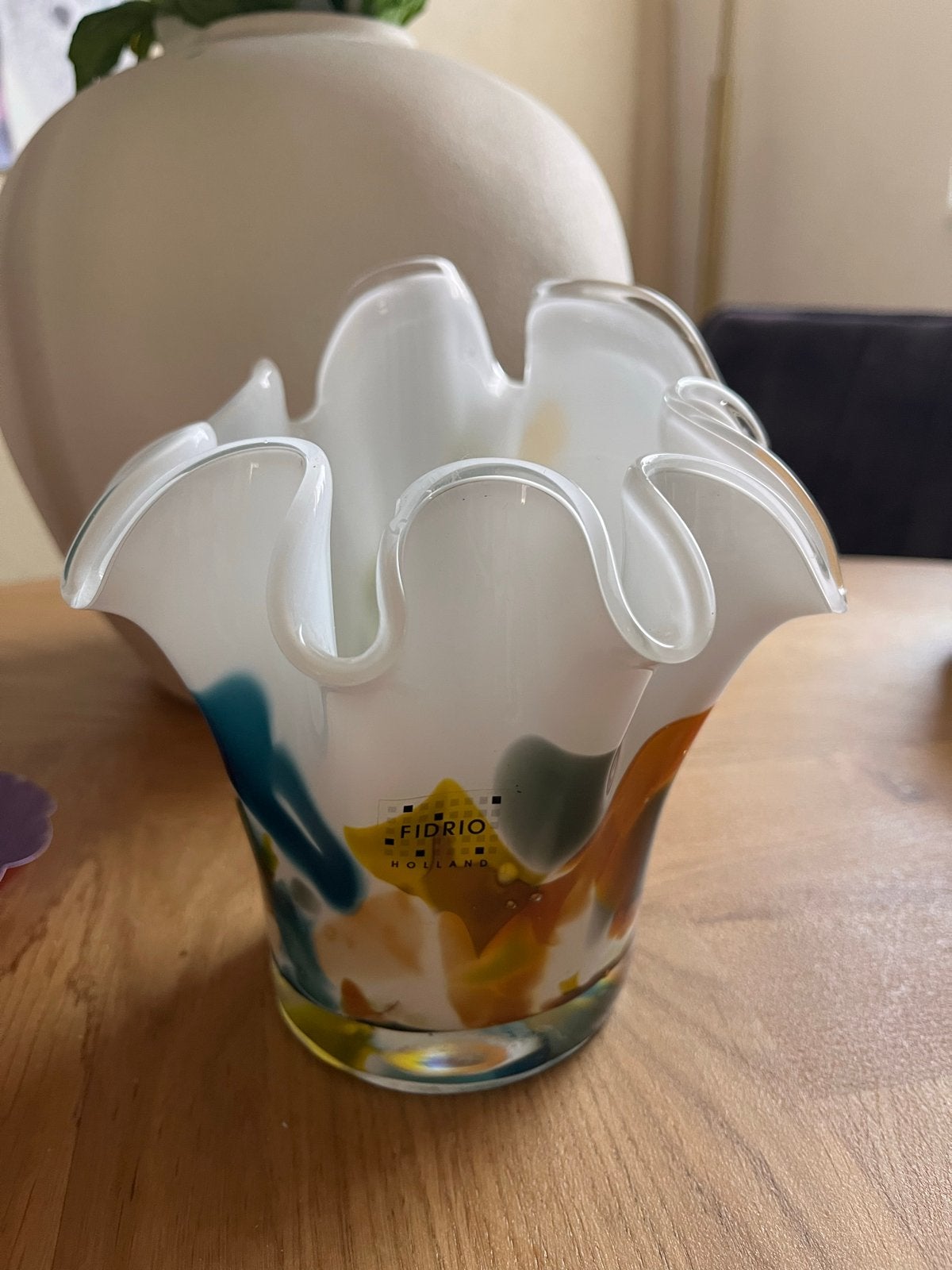 Fidrio Holland Art glazen vaas met kleurrijke spet, Ophalen of Verzenden