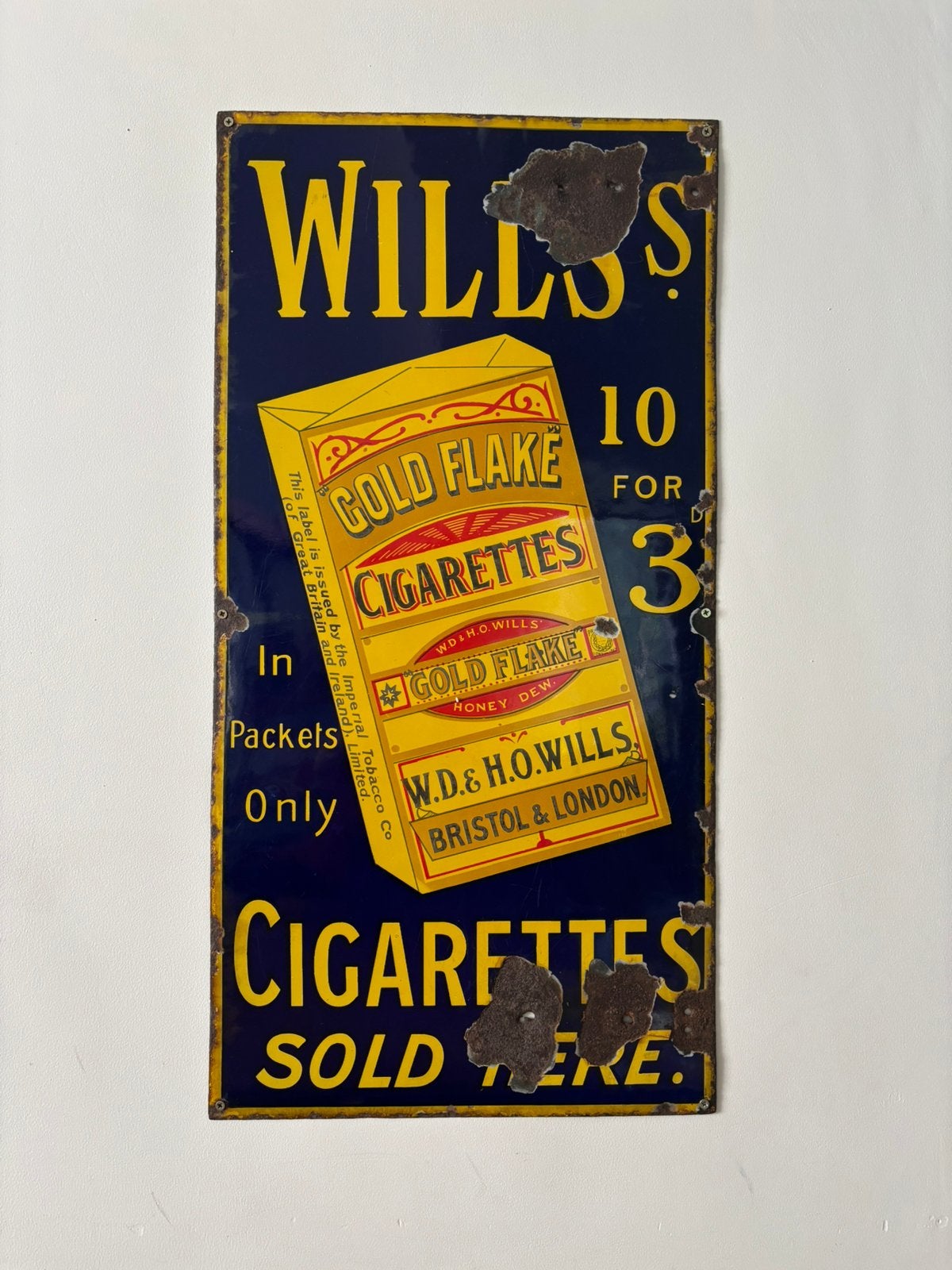 Will’s Gold Flake Cigarettes - Emaille, Ophalen, Reclamebord
