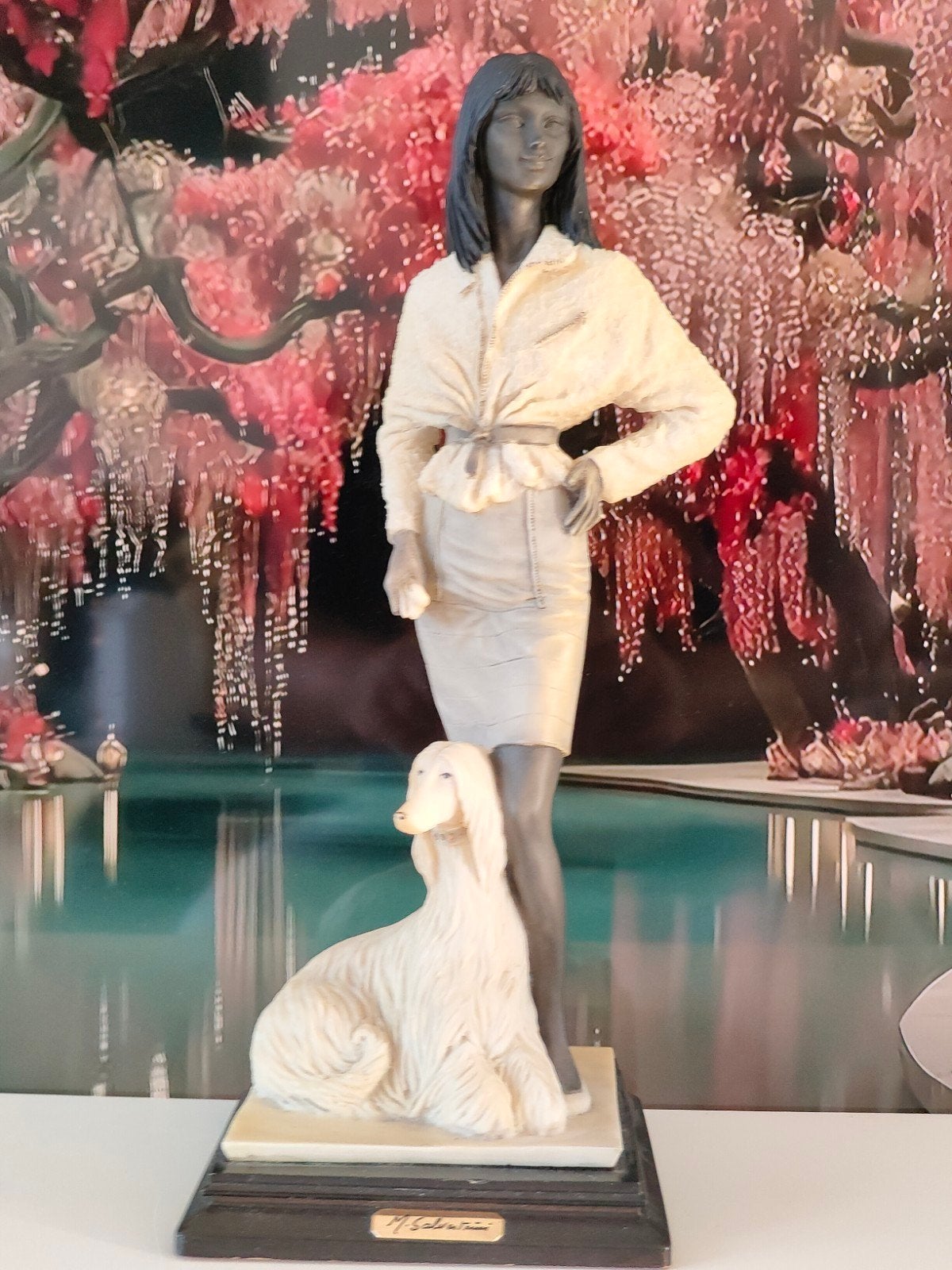 Uniek Italiaans Beeld -M.Salvestrini-Elegante Dame met Hond, Ophalen of Verzenden