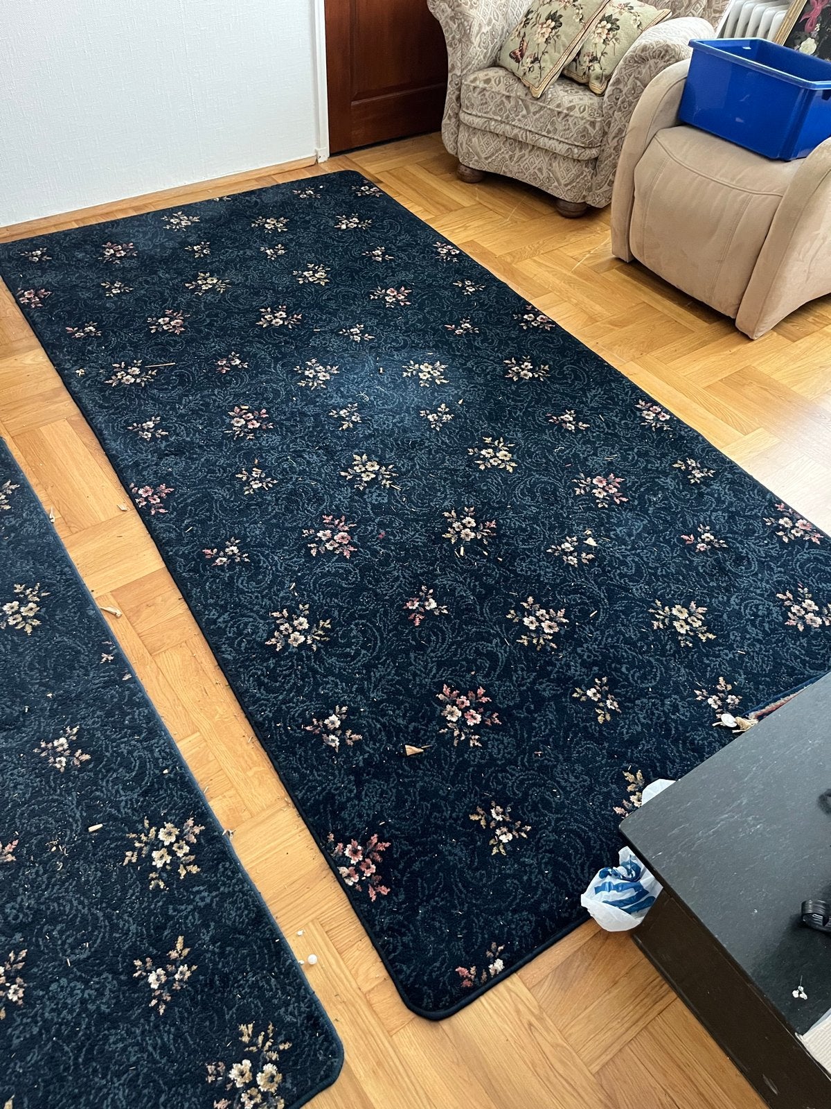 Twee bloemen vloerkleden - 270x140 cm en 550x250 cm, Gebruikt, Blauw, Ophalen of Verzenden, 200 cm of meer