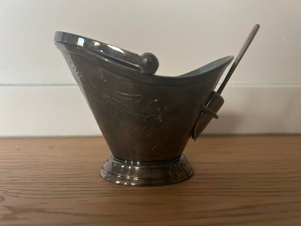 Vintage Verzilverd Suikerbakje 'Kolenkit' met Schepje, Ophalen of Verzenden, Zilver