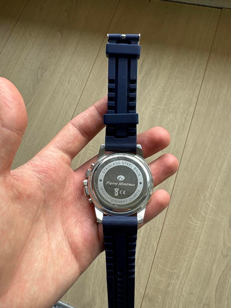 Pierre Montreux(Japan) Herenhorloge - Blauw/Zilver, Gebruikt, Staal, Polshorloge, Kunststof