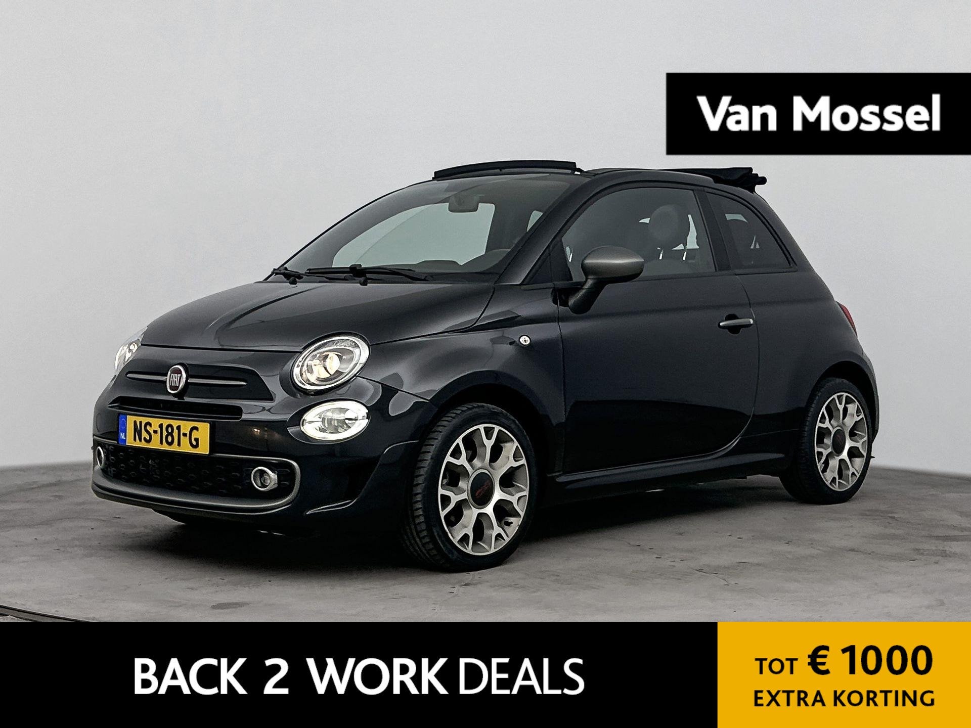 Fiat 500 C 0.9 TwinAir Turbo Sport | LEDER | NAVIGATIE | LMV, Auto diversen, Cabriolet, 875 cc, Zwart, Handgeschakeld