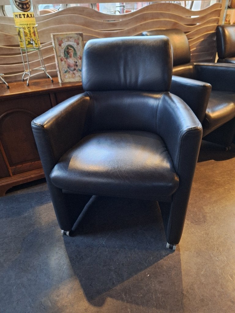 Set van 6 fijne lederen eetkamerstoelen, Huis en Inrichting, Stoelen, Ophalen, Gebruikt, Zwart, Onbekend