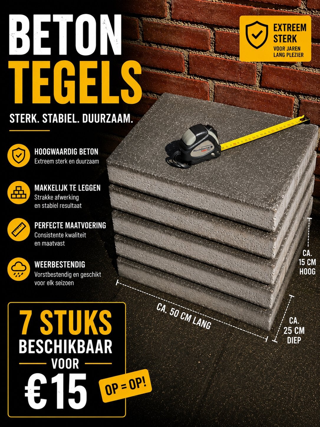 Betontegels 50x25 cm - Sterk, Stabiel, Duurzaam, Ophalen, Gebruikt, Minder dan 5 m², 20 tot 40 cm