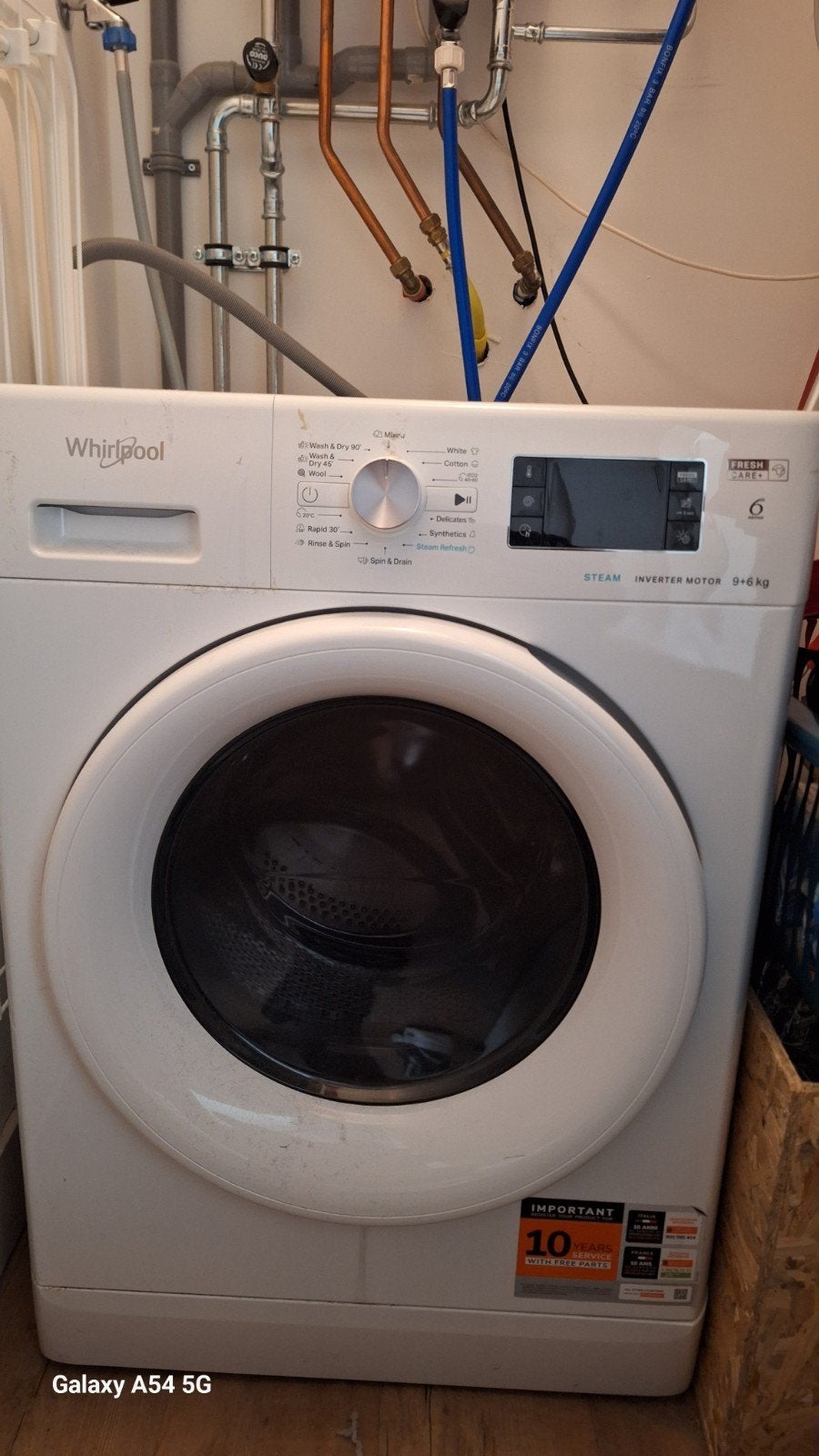 Whirlpool Wasmachine 9+6 kg - Zo goed als nieuw, Witgoed en Apparatuur, 1200 tot 1600 toeren, 8 tot 10 kg, Ophalen of Verzenden