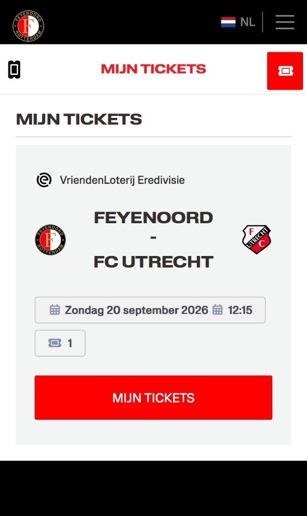Feyenoorf ticket 1x, Tickets en Kaartjes, Eén persoon