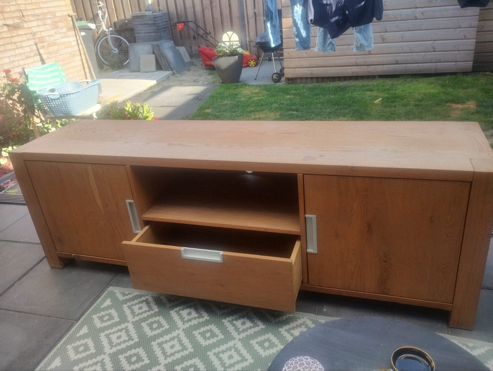 tv meubel eiken, Ophalen, Gebruikt, 150 tot 200 cm, Eikenhout