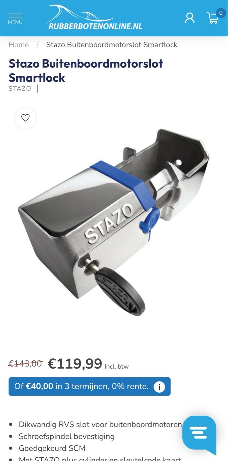 STAZO Smartlock RVS Buitenboordmotorslot SCM Goedgekeurd, Ophalen, Zo goed als nieuw, Motor en Techniek