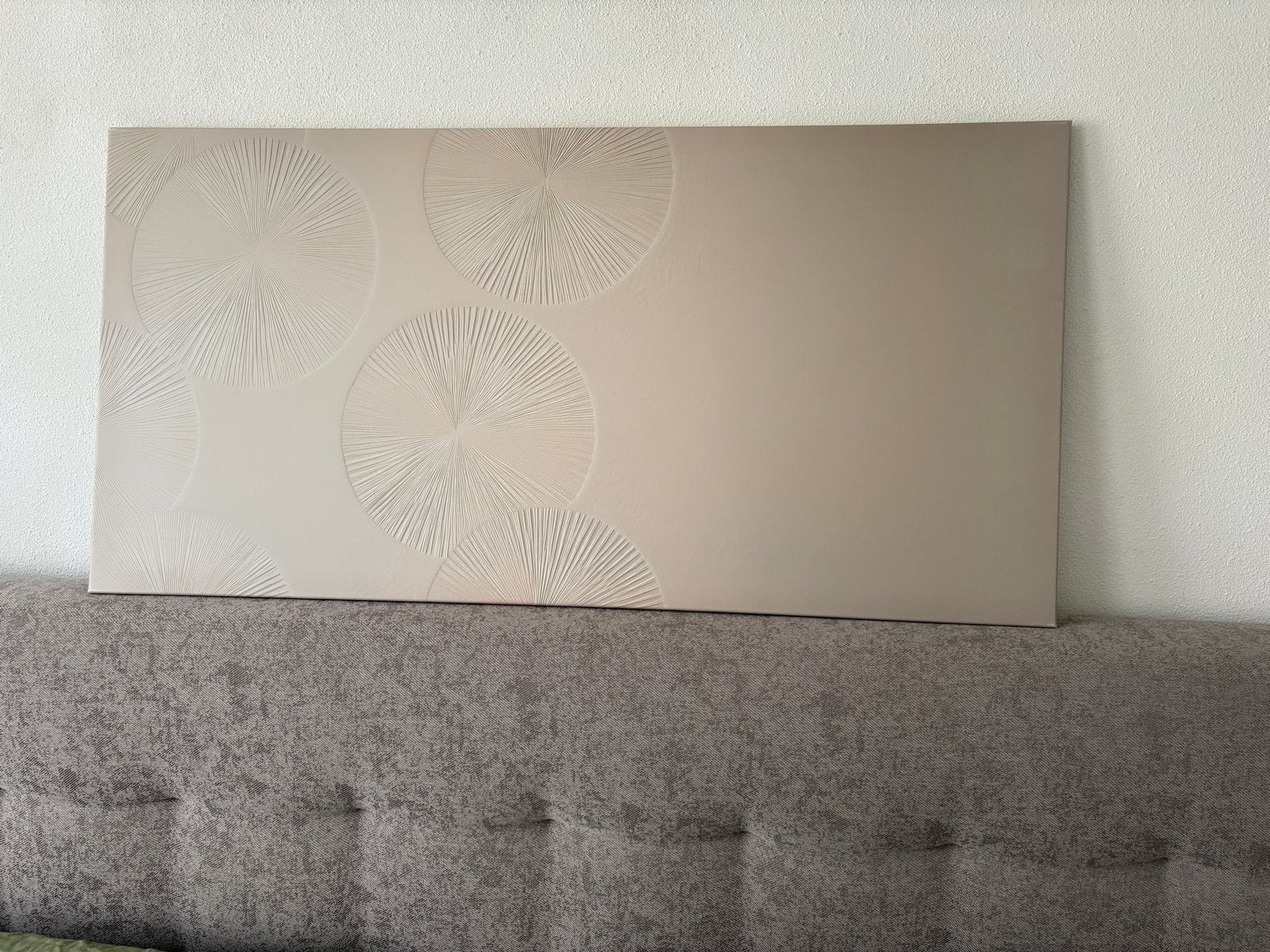 Modern Japandi Canvas Schilderij - Beige Cirkels, Huis en Inrichting, Schilderij, Textiel, Zo goed als nieuw, Met ophangsysteem