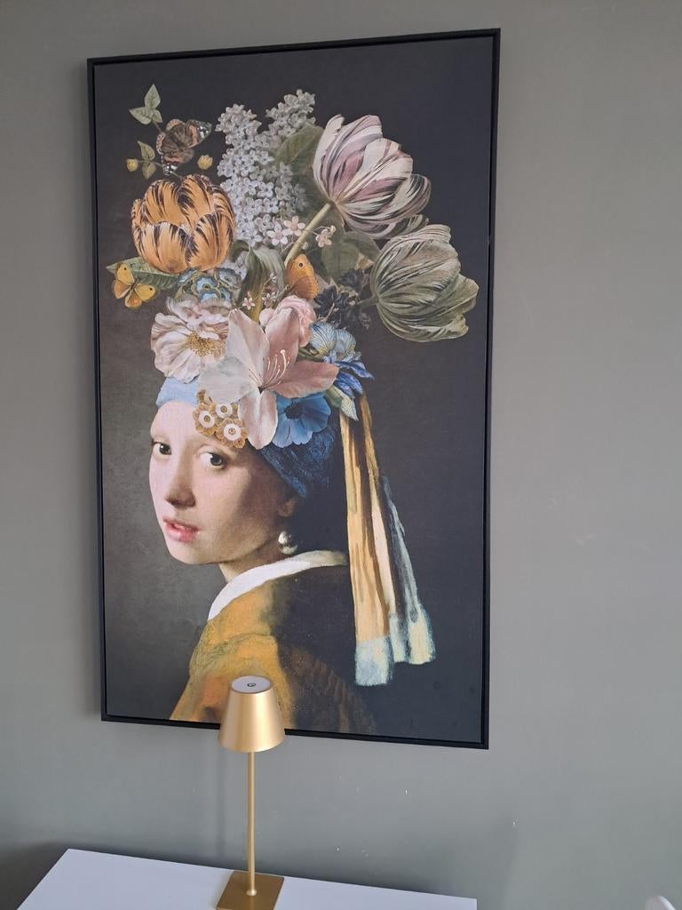 Schilderij Meisje met de Parel met Bloemen, Ophalen, Zo goed als nieuw
