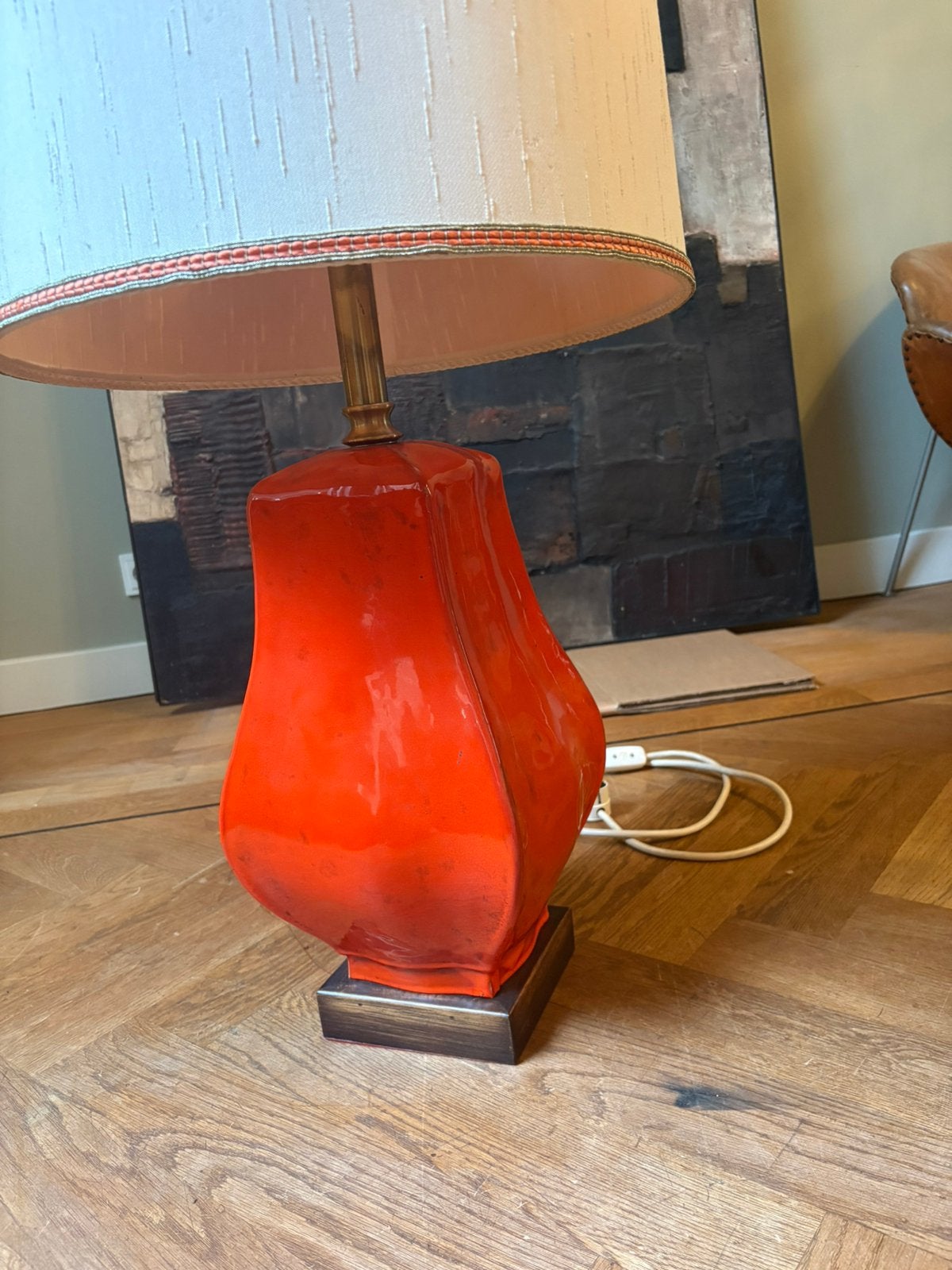 XXL vintage seventies 70 Italy keramieken oranje lamp, Ophalen, Vintage, Oranje, Keramiek