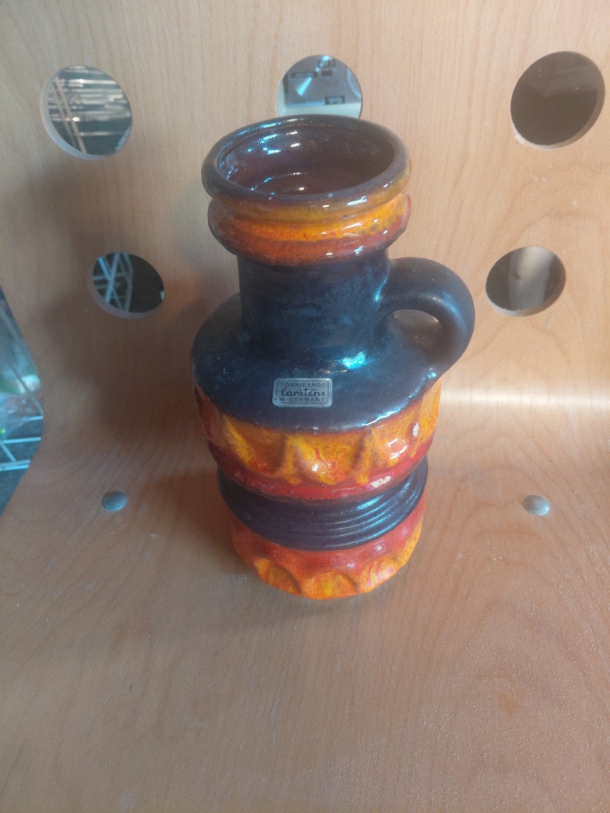 Vintage Carstens Keramik Vaas - Oranje/Zwart Fat Lava, Ophalen of Verzenden