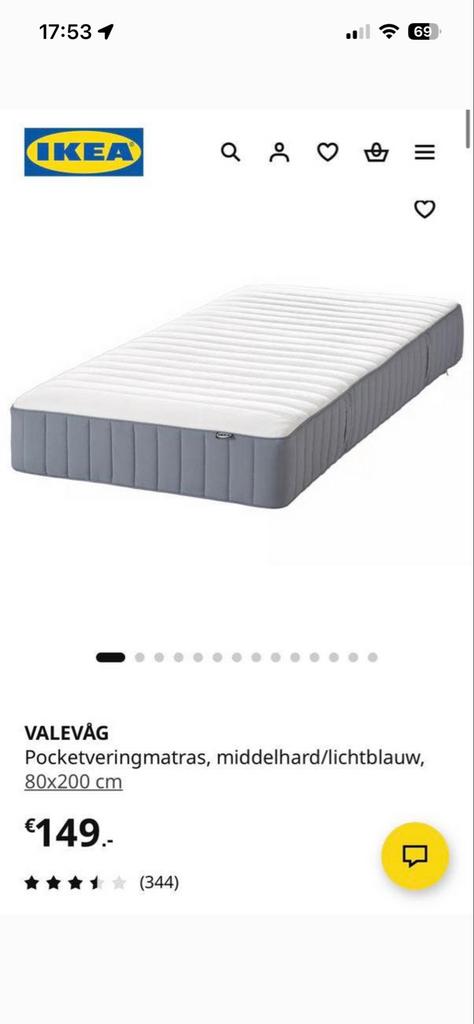 IKEA VALEVÅG Pocketveringmatras 80x200 cm, Ophalen, Eenpersoons, Zo goed als nieuw, 80 cm