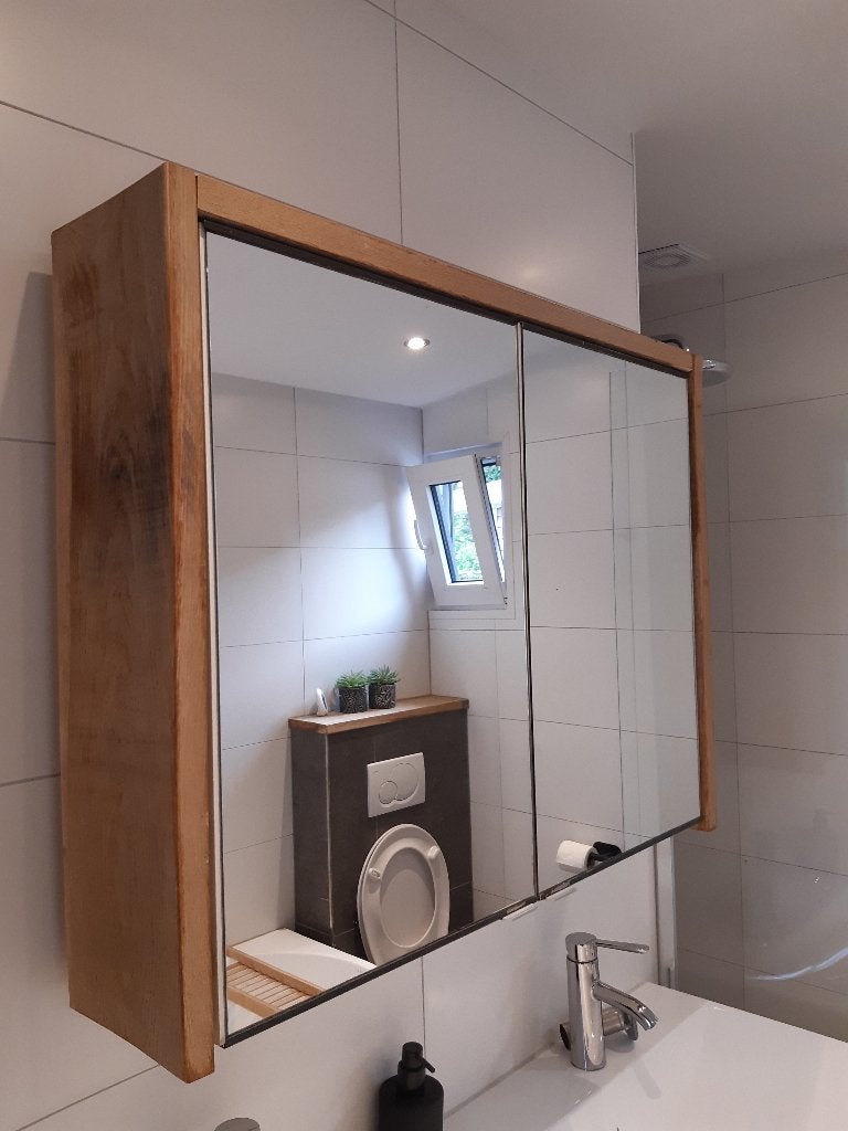 Spiegelkast / badkamerkast met eikenhout omlijsting, Huis en Inrichting, Ophalen, 50 tot 100 cm, Minder dan 25 cm, Minder dan 100 cm