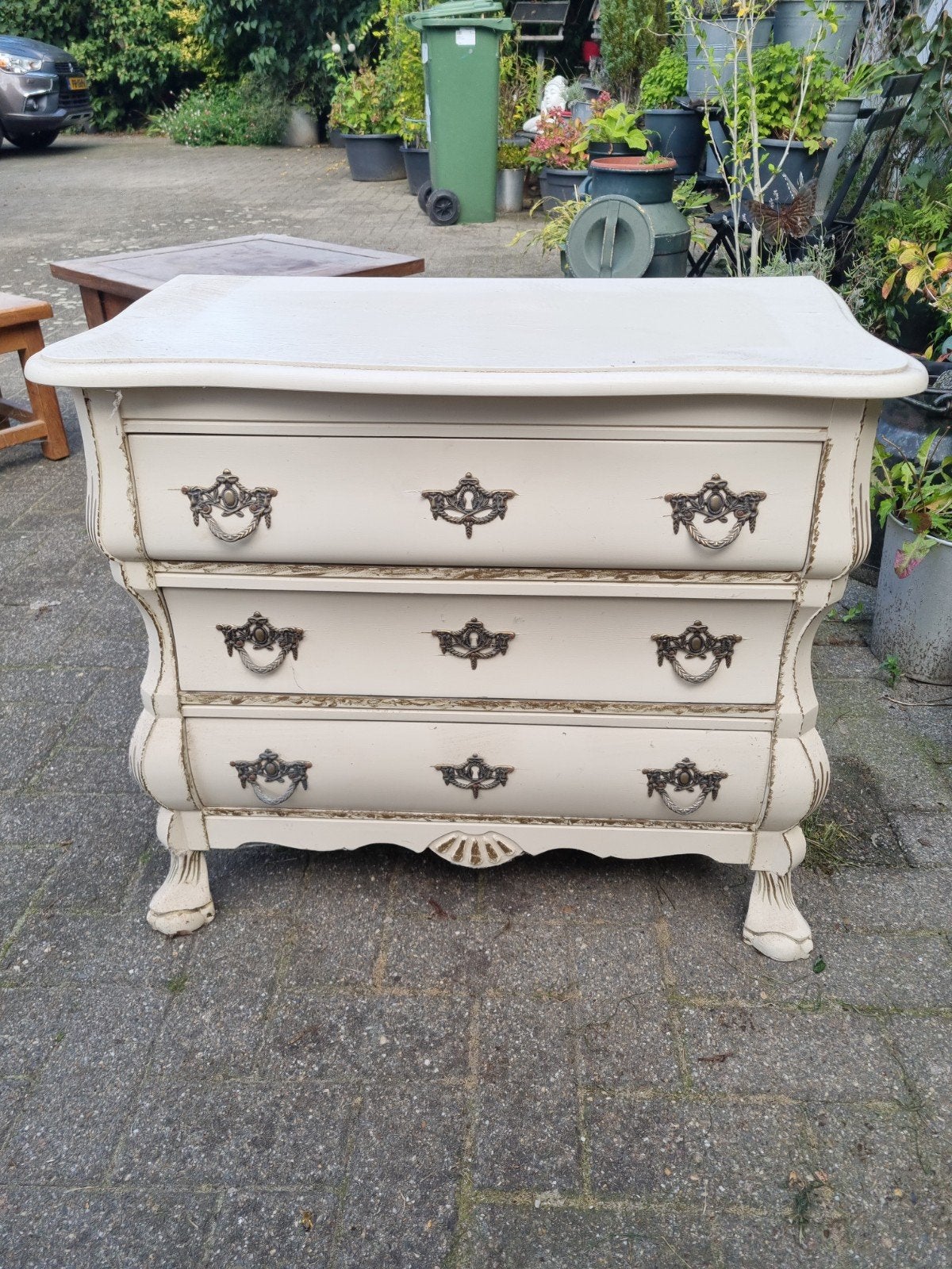 Antieke ladekast / commode in crème wit, Ophalen