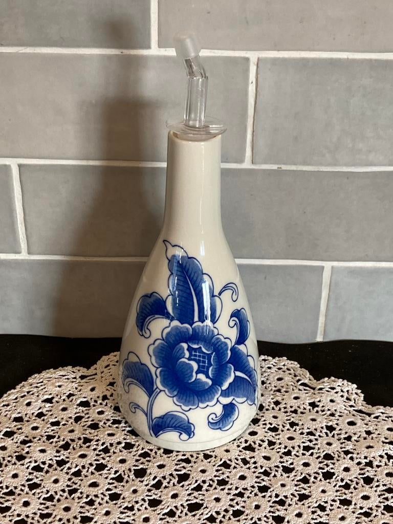 Olie of azijn kannetje, blauwe bloem (190326c), Huis en Inrichting, Keuken | Servies, Ophalen of Verzenden, Glas, Overige stijlen