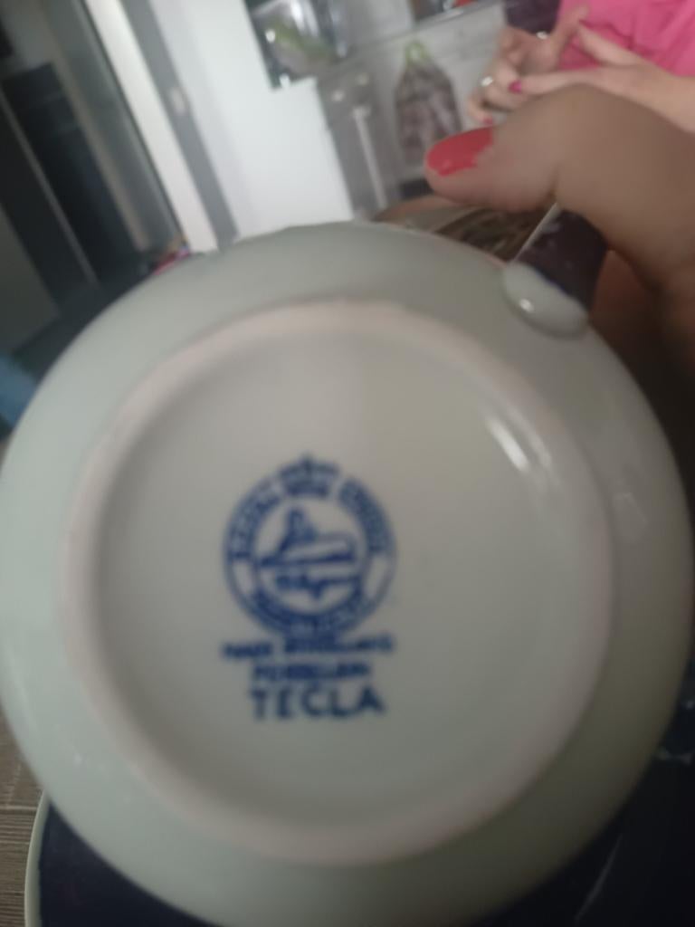 Antiek Delfts Blauw soepkom met Schotel - Tecla, Ophalen of Verzenden