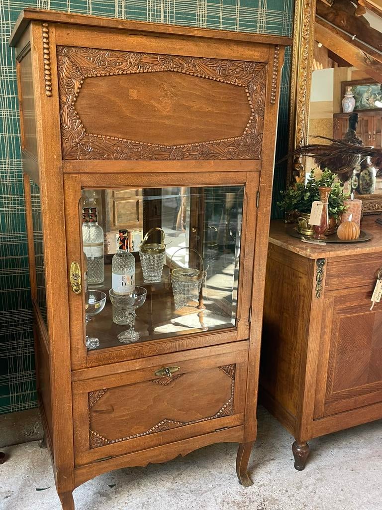 Prachtige houten vitrinekast barkast facetgeslepen, Ophalen, 100 tot 150 cm, Vintage, 50 tot 100 cm