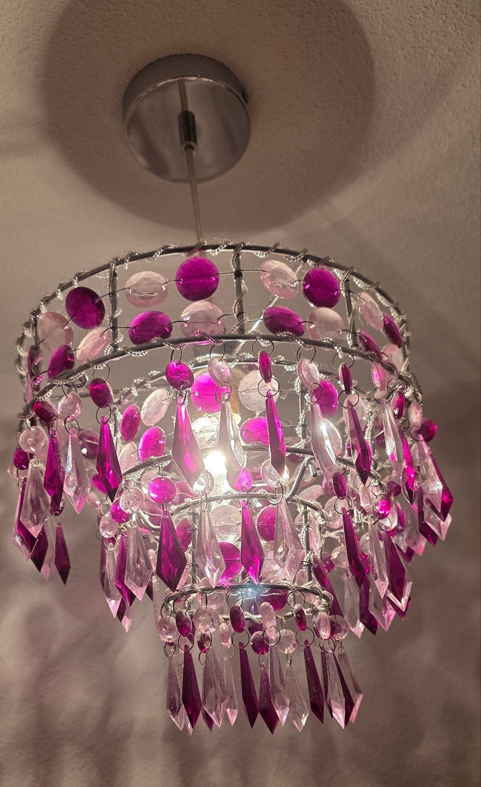 Roze en paarse kroonluchter met glaskralen, Ophalen, Kunststof, Modern, Speels, E27 (groot)