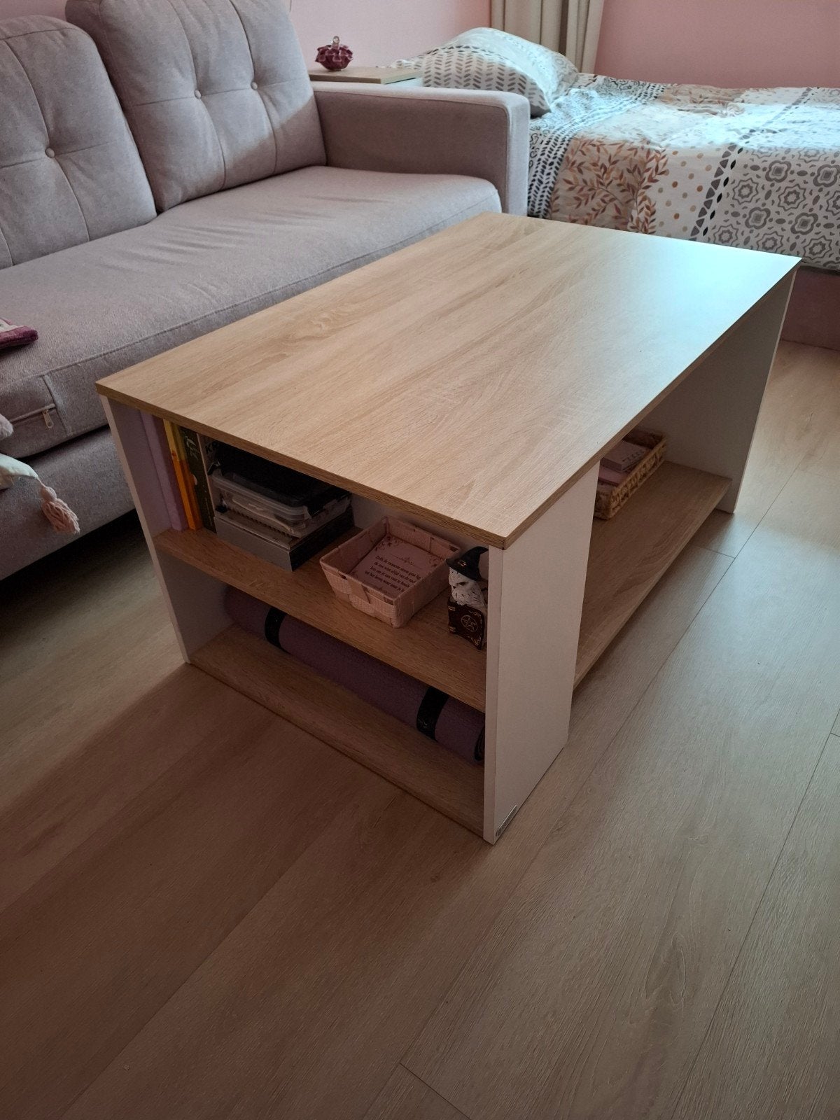 Salontafel Sonoma eiken met wit, Ophalen, 50 tot 100 cm, Zo goed als nieuw, Overige houtsoorten