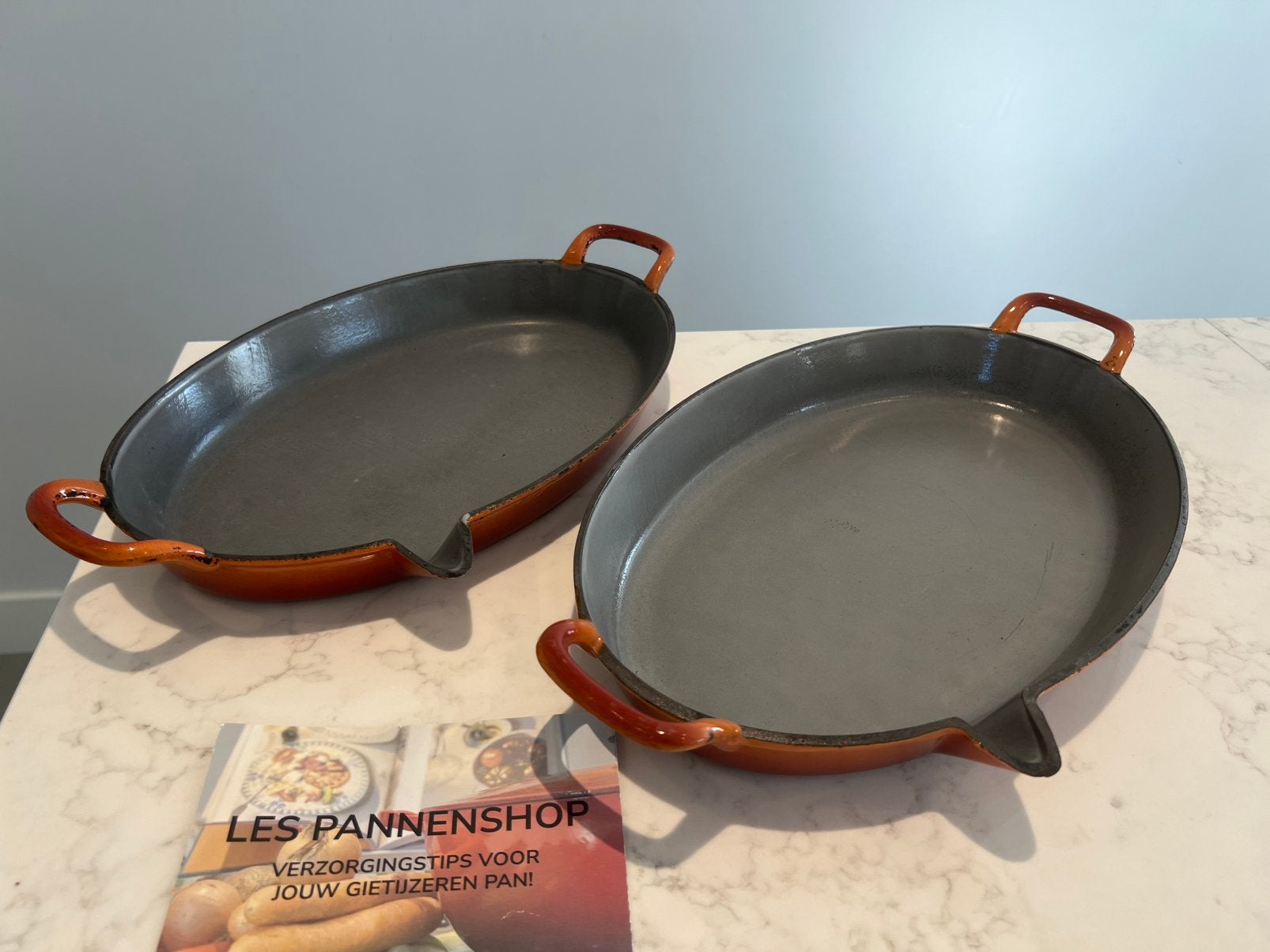 DRU gietijzeren ovenschalen / spekpannen set 33 & 36, Gebruikt, Gietijzer, DRU, Overige typen