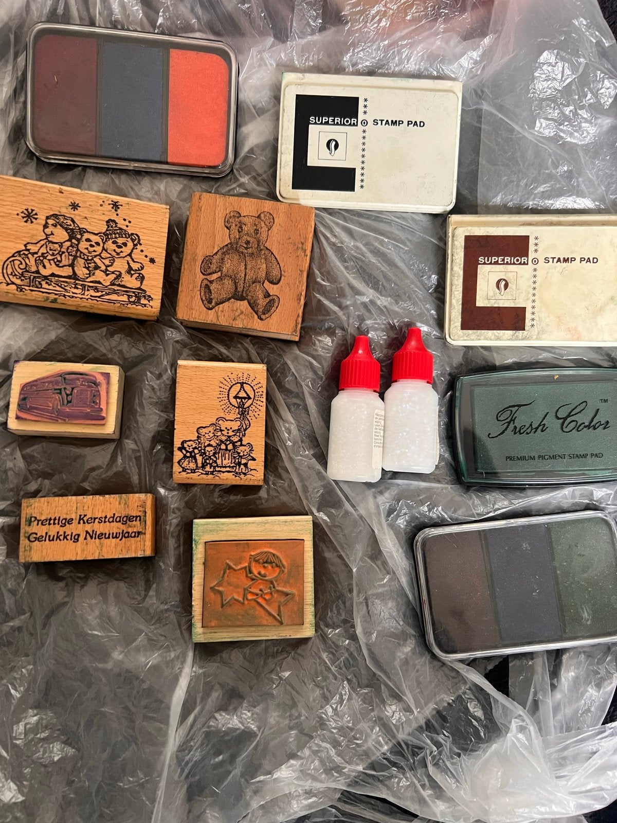 Complete Stempelset met Houten Stempels, Inkt & Glitter, Ophalen of Verzenden, Zo goed als nieuw, Houten stempel