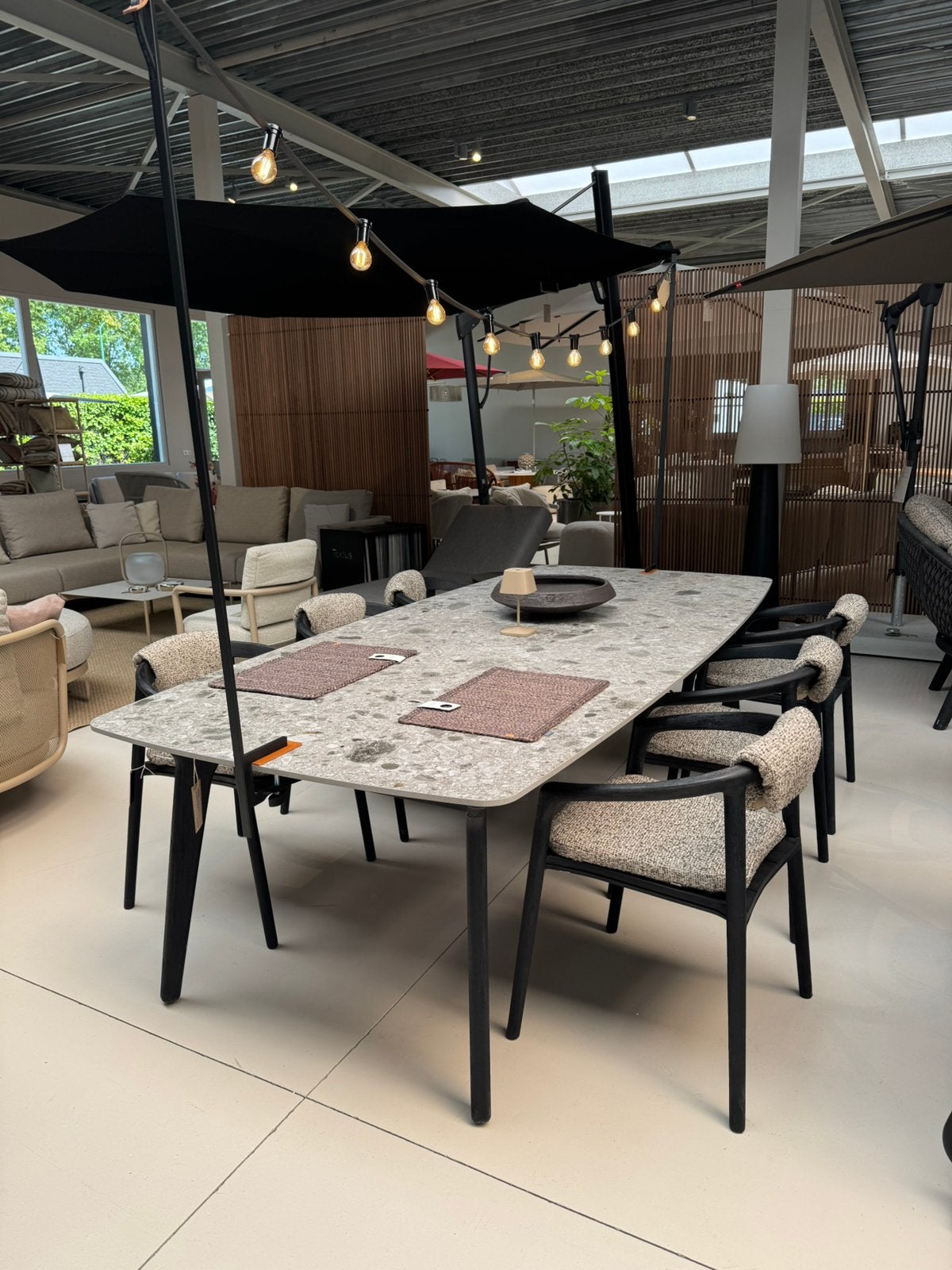 -60% ! Manutti Torsa Solid eetset - SHOWROOMMODEL, 6 zitplaatsen, Teakhout, Ophalen of Verzenden, Zo goed als nieuw