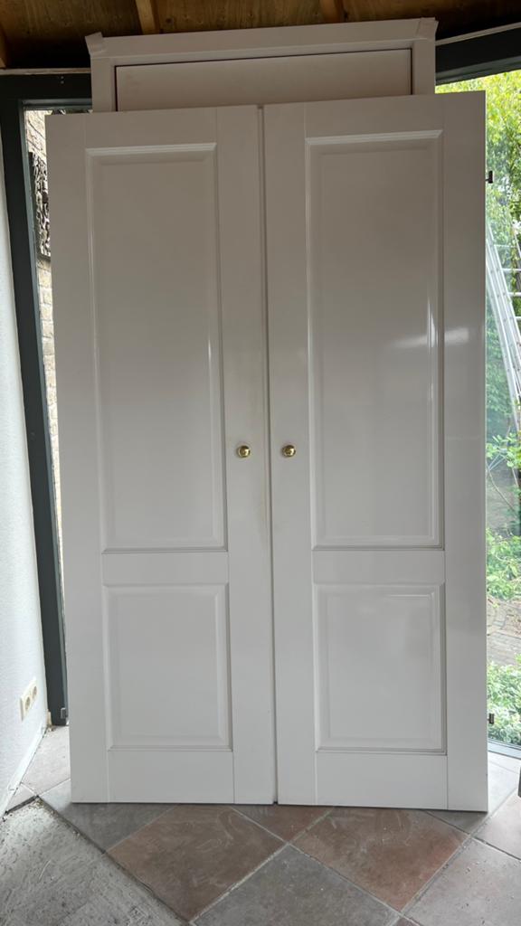 Stel paneeldeuren, 2 vleugelig hoogglans wit mdf, Gebruikt, Binnendeur, Minder dan 200 cm, Hout
