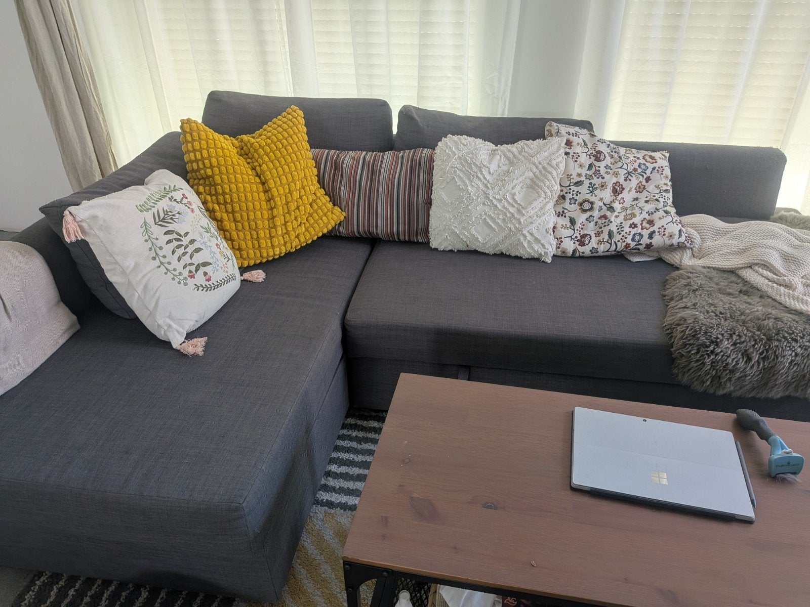Grijs Ikea Friheten slaapbank met opbergruimte, Ophalen, Gebruikt, Modern, Functioneel, Driepersoons