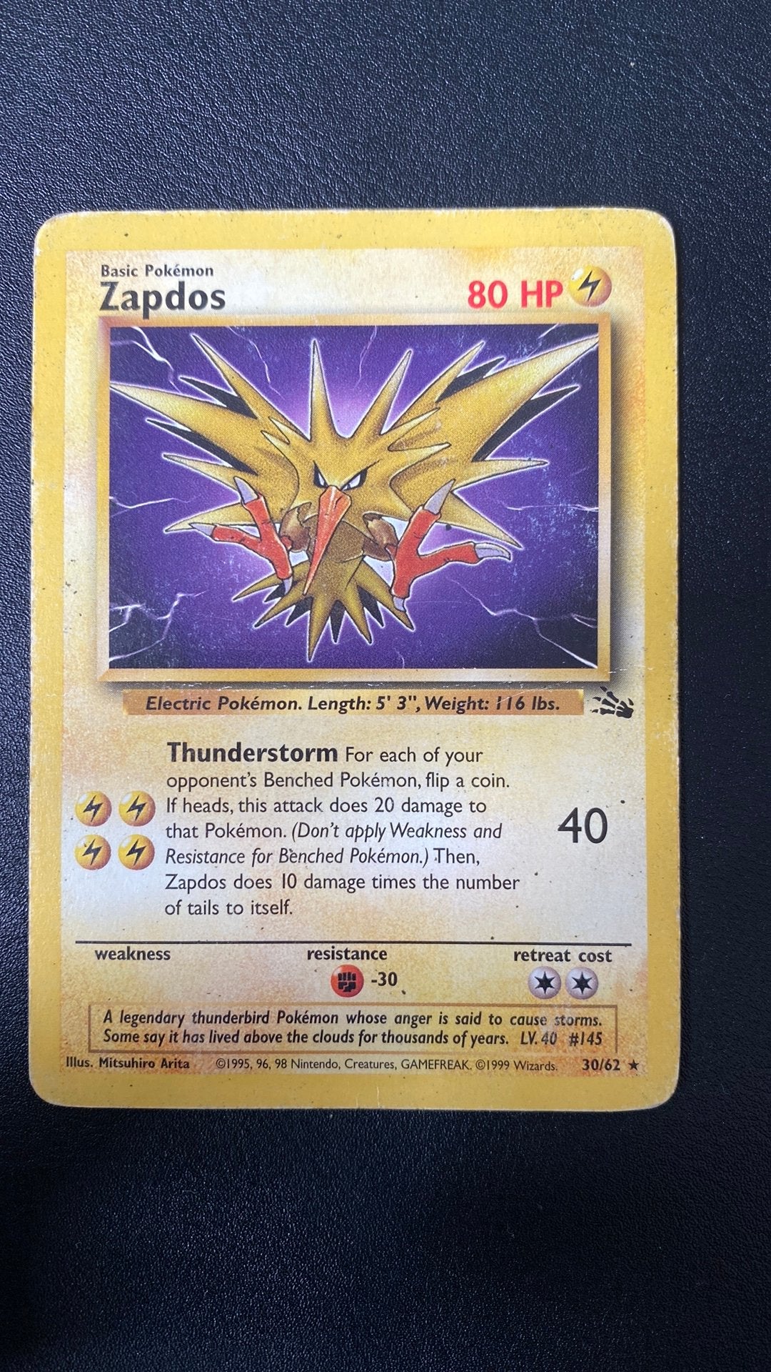 Pokemon zapdos 30/62 fossil non holo, Ophalen of Verzenden, Gebruikt, Losse kaart