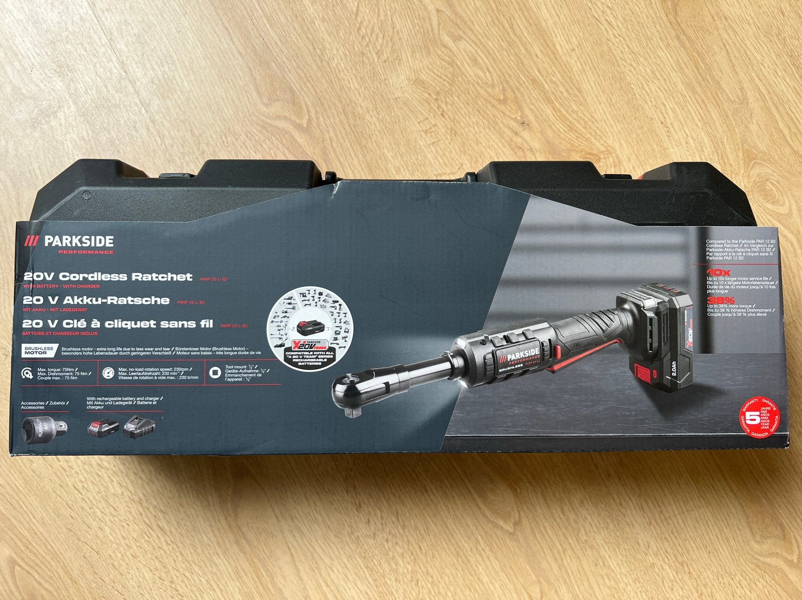 Parkside Performance Accu-ratel 20V 75Nm met accu en lader, Ophalen of Verzenden, Nieuw, Sleutel/ratel, Parkside