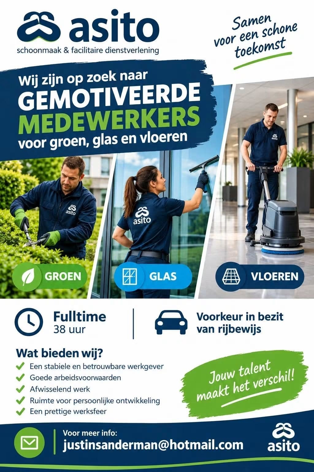 medewerker gezocht voor groen glasbewassing ,vloeronderhoud, Vacatures, Overige niveaus, Starter, Overige vormen