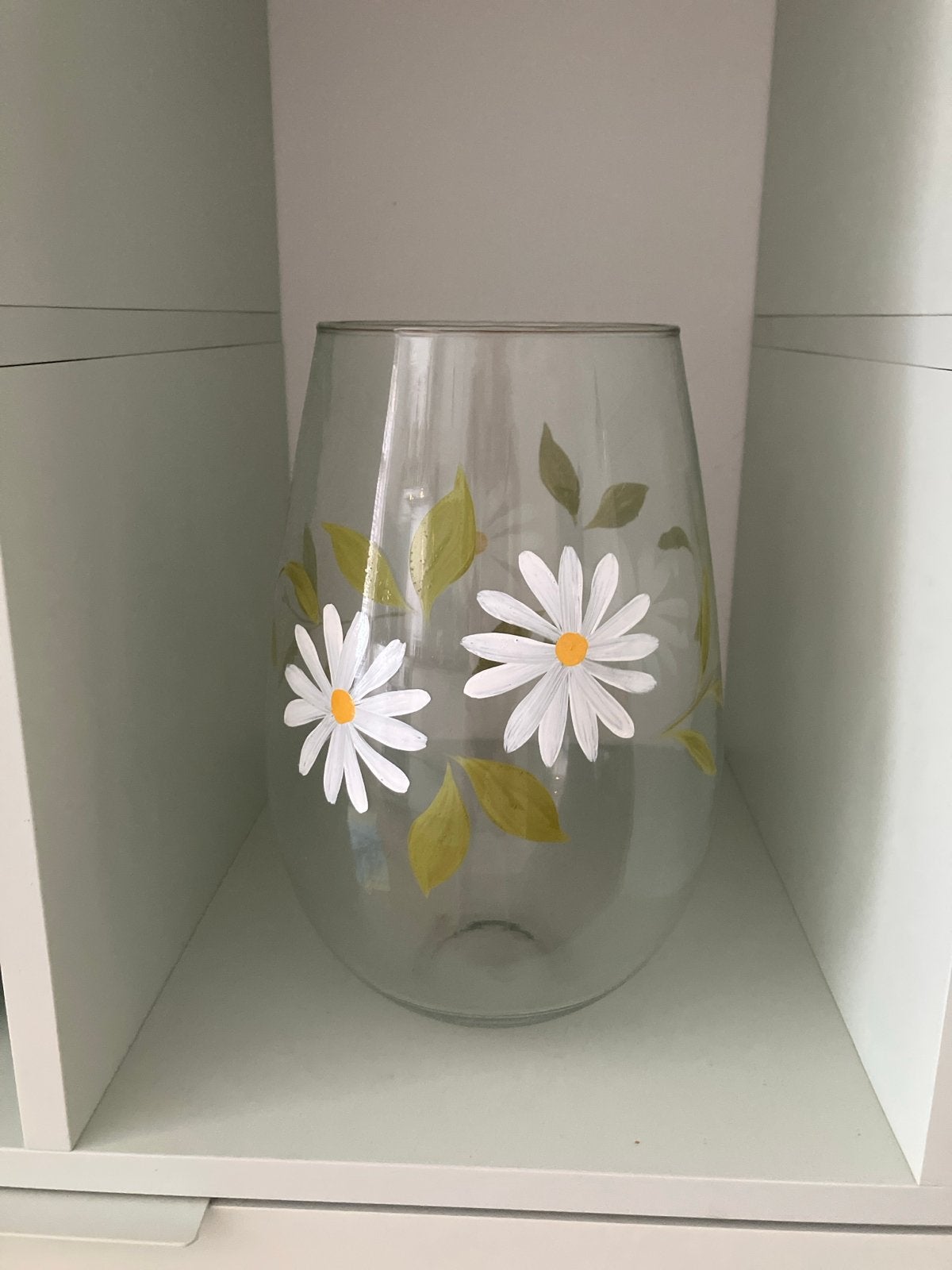Sissy Boy vaas met geschilderde margrieten, Ophalen, Met patroon/structuur, Transparant, Glas
