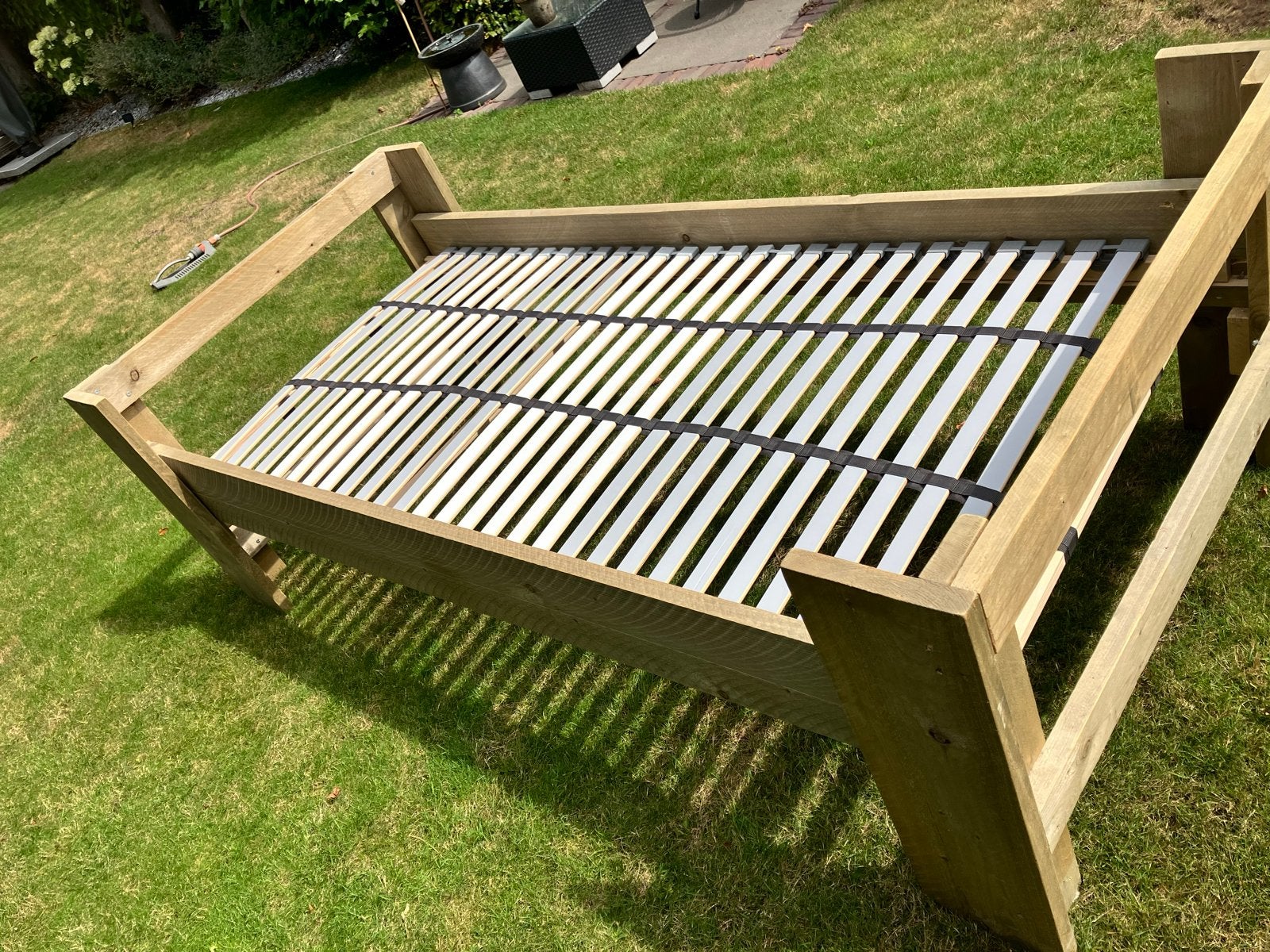 Steigerhouten bed inclusief lattenbodem - nieuwstaat, Ophalen, 90 cm, Steigerhout, Zo goed als nieuw